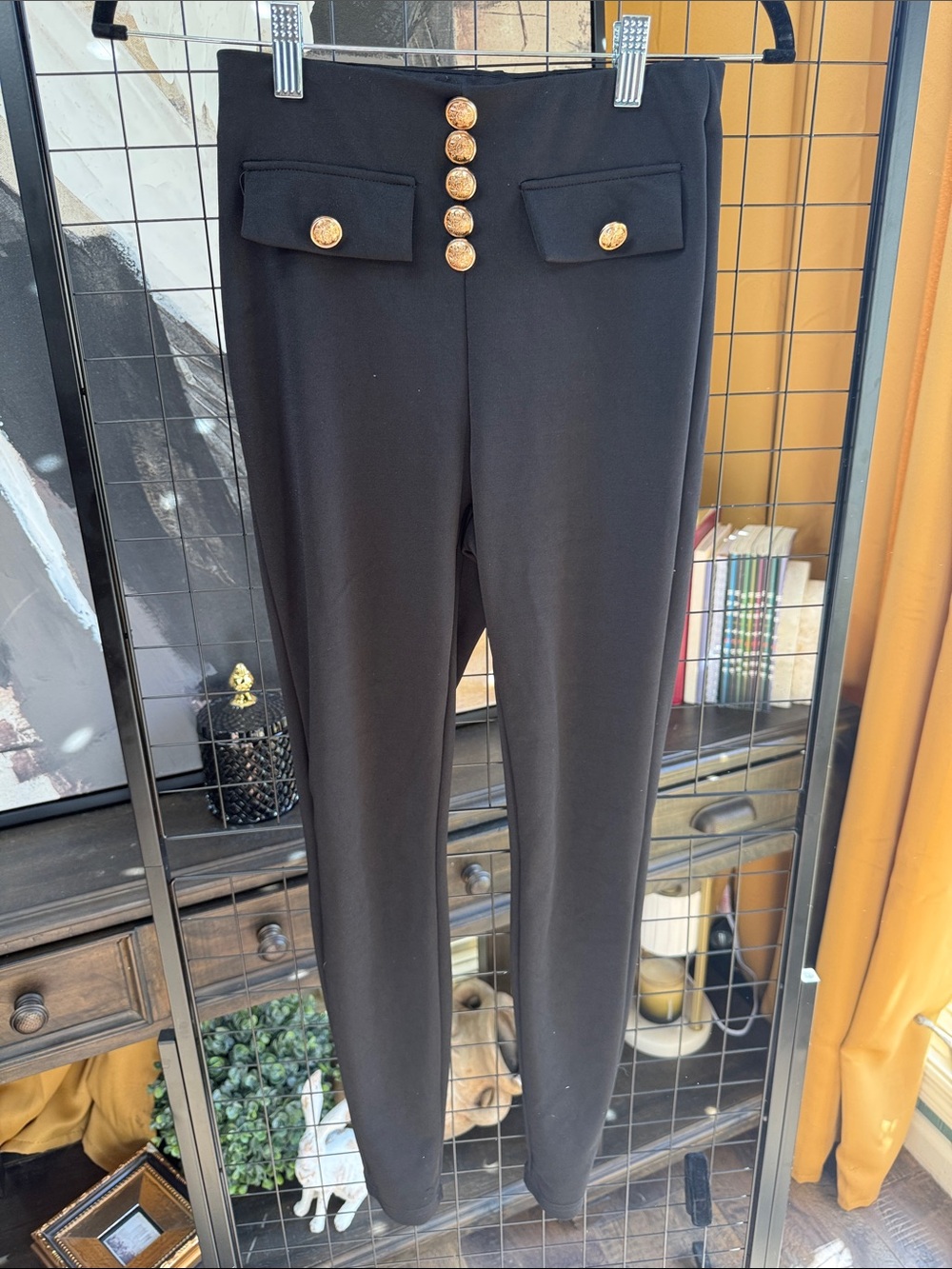 Black High-Waist Button Front Ponte Pants